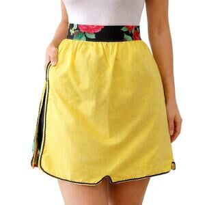 Vintage 1960s Waist Apron Sunny Yellow Floral Rick Rack Trim Retro